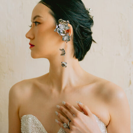 Floral Art Earpiece and Earrings Set - Rhodium White Gold (1 pair)