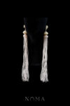 Pearl Ball Fringe Earrings - White Silver, White