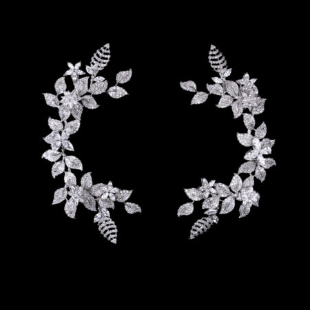 Paved Twigs Simple Floral Side Hairvine Pair - White Gold (1 pair)