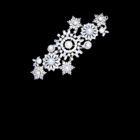 Pearl Mix Arrangement Hairvine/Brooch - White Gold