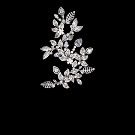 Modern Paved Twigs Deco Side Hairvine/Brooch - White Gold (Right)
