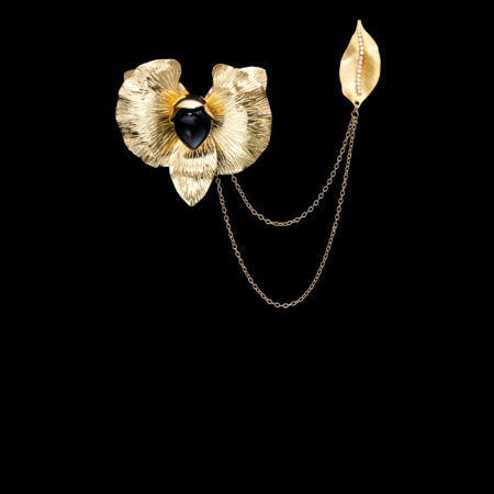 Anggrek Merantai Brooch - Doff Gold, Black