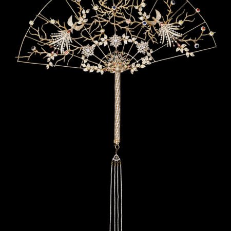 Peacock Gems Art Fan - Gold
