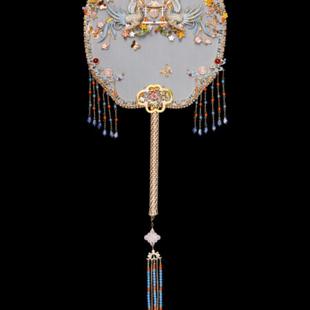 Colorful Swallow Pagoda Fan - Gold, Blue