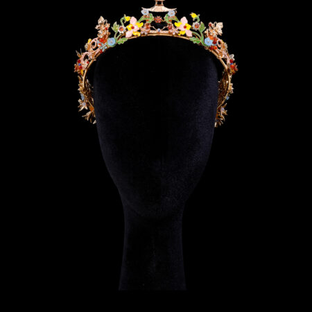 Colorful Butterfly Crane Pagoda Crown - Gold, Blue
