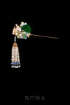 Carved Jade Crane Ginkgo Hairpin - Gold, Jade (Right)