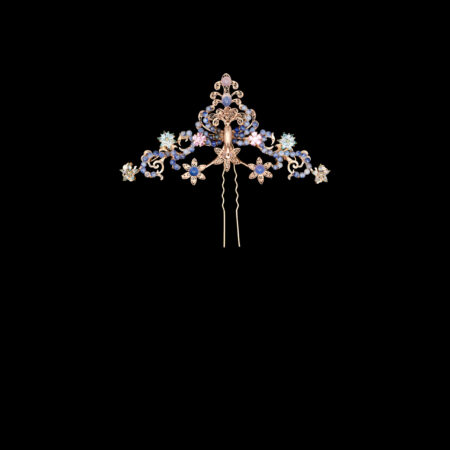 Peacock Ornament Middle Hairpin - Gold, Blue