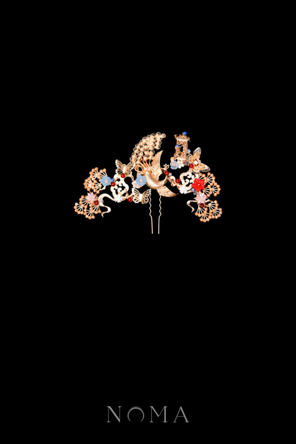CHN-202400112-Harmonious-Peacock-Pagoda-Middle-Hairpin-Gold-Ruby