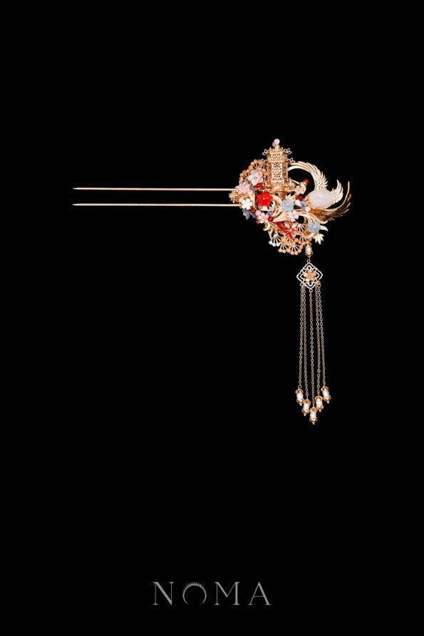 CHN-202400113-Harmonious-Crane-Pagoda-Ornament-Hairpin-Gold-Ruby-Left