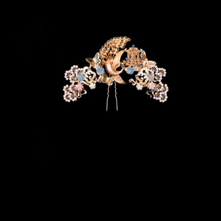 Harmonious Peacock Pagoda Middle Hairpin - Gold, Pink