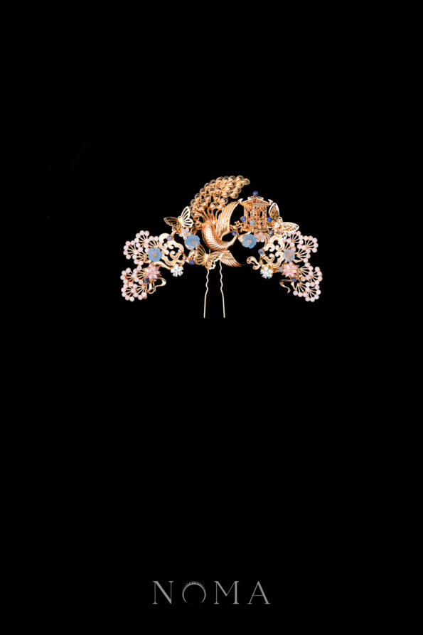 CHN-202400117-Harmonious-Peacock-Pagoda-Middle-Hairpin-Gold-Pink