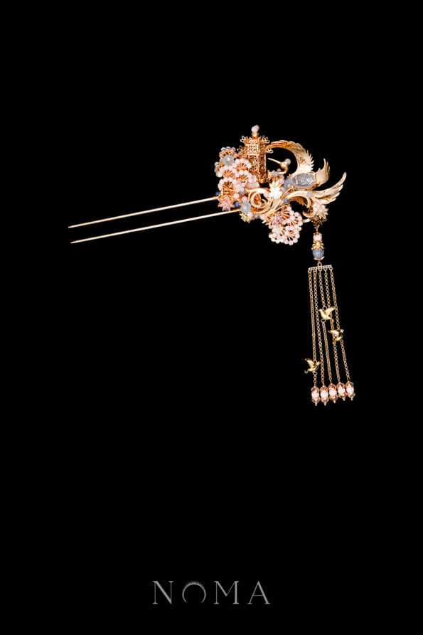 CHN-202400119-Harmonious-Crane-Pagoda-Ornament-Hairpin-Gold-Pink-Right-1