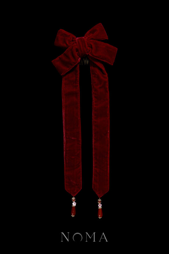 CHN-202400149-Red-Velvet-Ribbon-Haircomb-Gold-Red
