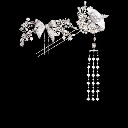 Bow Bird et Perle Set - White Gold (2 pcs)