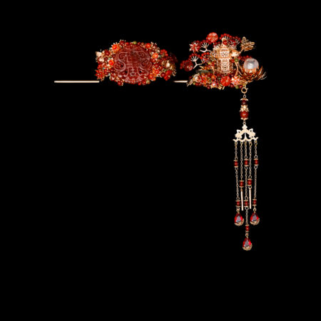 Heritage Pagoda by the Lotus Pond Set - Gold, Red Jade (2 pcs)