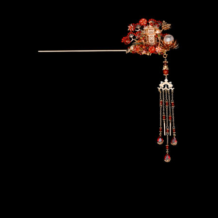 Pagoda by the Lotus Pond Hairpin - Gold, Ruby