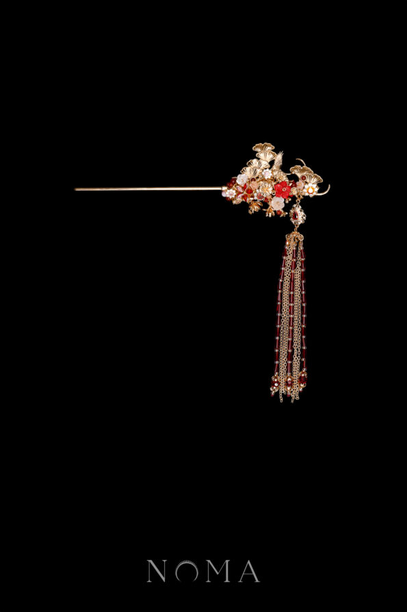 CHN-202400194-Crane-Ginkgo-Harmony-Hairpin-Gold-Ruby-Left