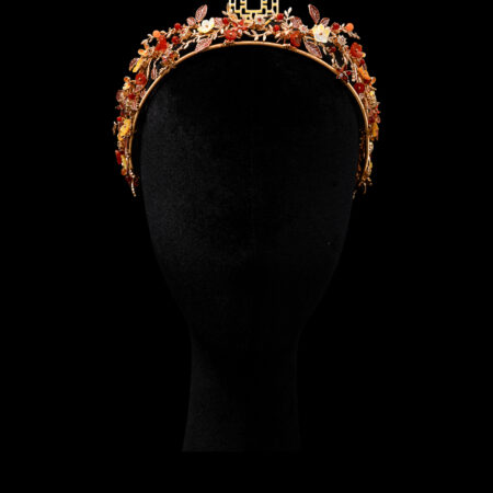Colorful Floral Branch Artistry Crown - Gold, Ruby