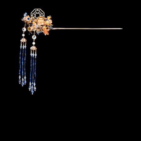 Pagoda Over The Window Hairpin - Gold, Sapphire