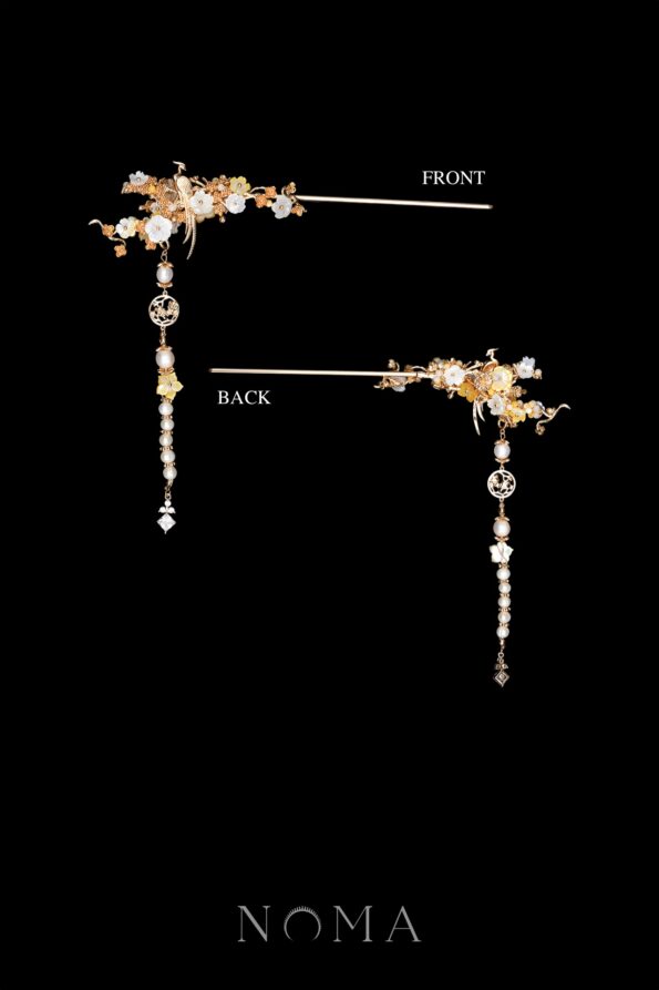 CHN-202400269-Bird-on-Petite-Branch-Hairpin-Gold-White-1