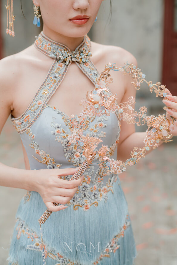 CHN-202400298-Harmonious-Peacock-Crane-Pagoda-Ornament-Fan-Gold-Pink-1