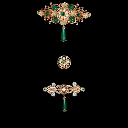 Nuence Decorated Ornament Button & Brooch Set - Gold, Jade (19 pcs)