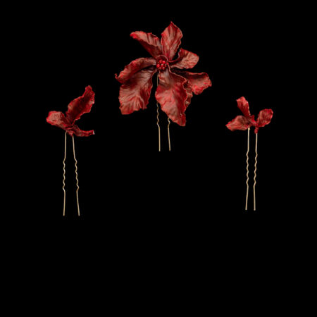 CC Blazing Floral Hairpin Set - Gold, Red (3 pcs)