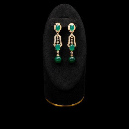 Oval Top Bottom Jade Earrings - 18k Yellow Gold, Jade