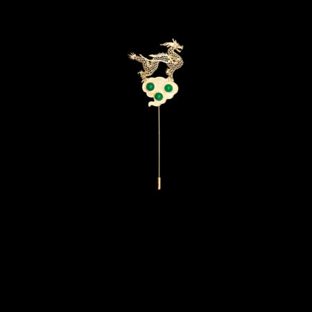 Standing Dragon Lapel Pin - 18k Yellow Gold, Jade (Left)