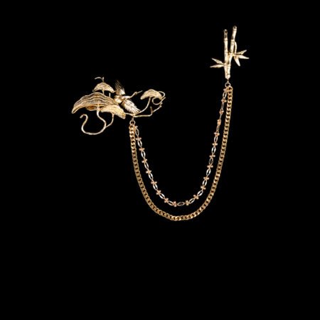 Crane Ginkgo Bamboo Chain Pin - 18k Yellow Gold