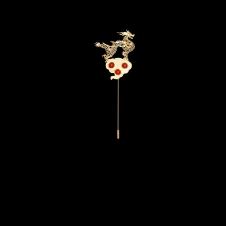 Standing Dragon Lapel Pin - 18k Yellow Gold, Red Jade (Left)
