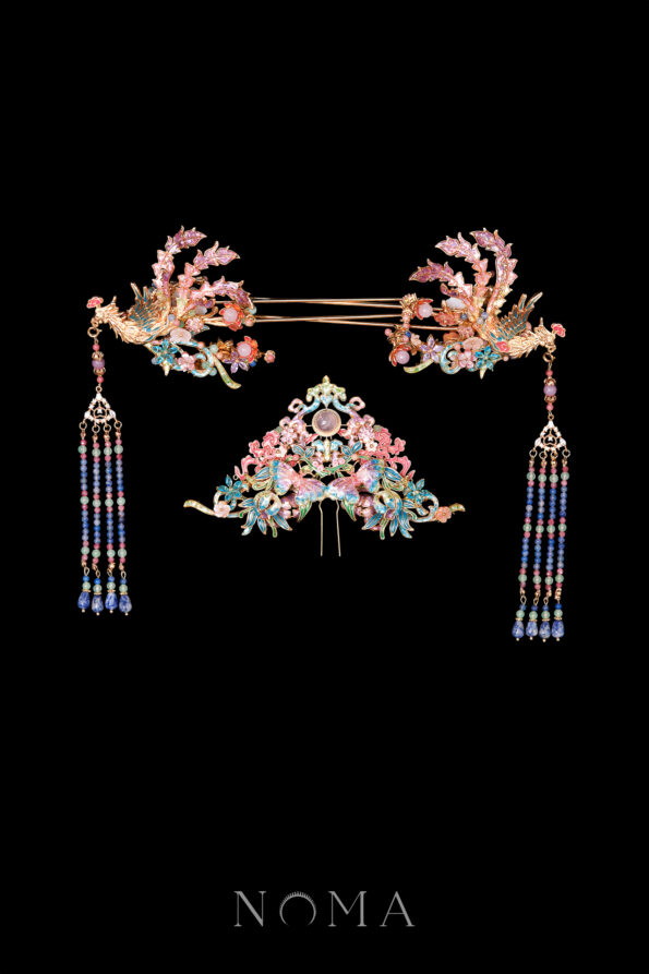 CHN-202500163-Colorful-Mosaic-Fantasy-Butterfly-Phoenix-Simple-Set-Gold-Rainbow-3-pcs