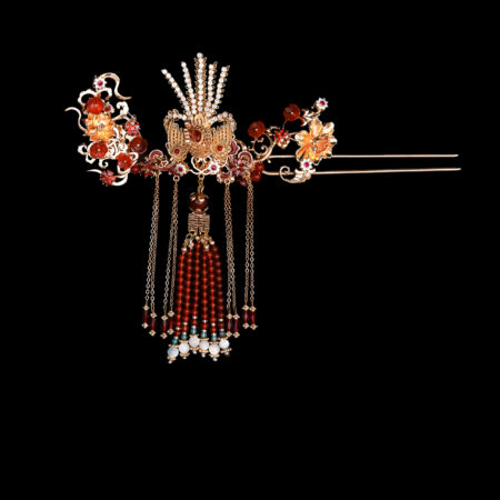 Colorful Regal Phoenix Lotus Fire Hairpin - Gold, Ruby (Right)