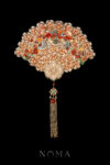 Colorful Imperial Amazing Flower Studded Fan - Gold