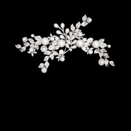 Modern Paved Vinery Pearl Hairvine or Brooch - White Gold