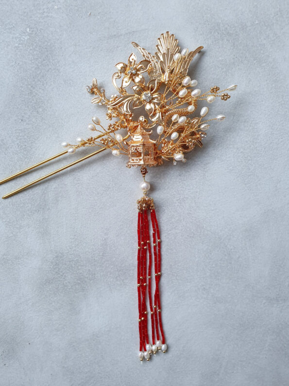 CHN-201900127-Dragon-and-Phoenix-Pagoda-Hairpin-Gold-Red-Left