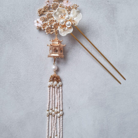 Pagoda Pink Hairpin - Gold, Pink (Right)