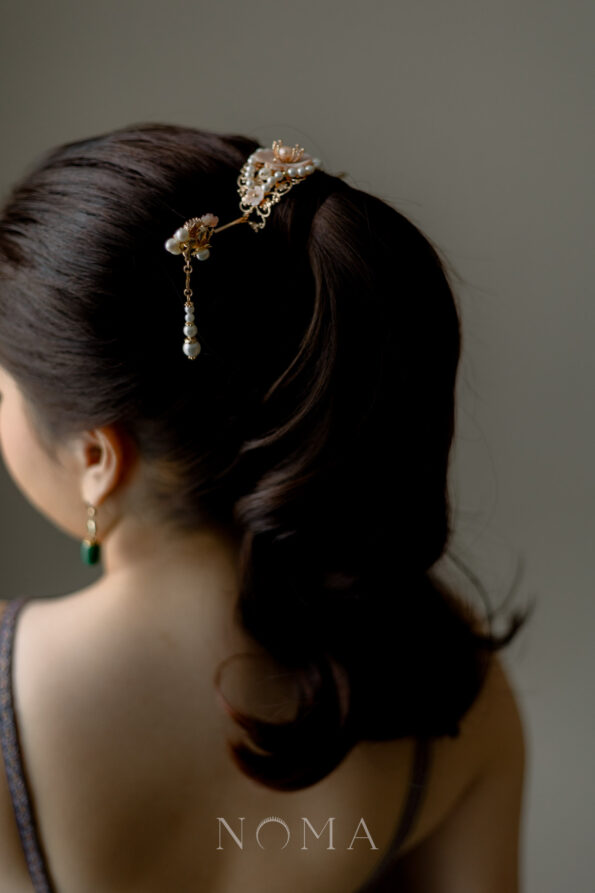 CHN-202000049-Pink-Flower-Ponytail-Cuff-Set-Gold-Pink-2-pcs-4