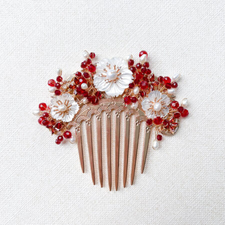 Ruby Flowers Haircomb - Gold, Red