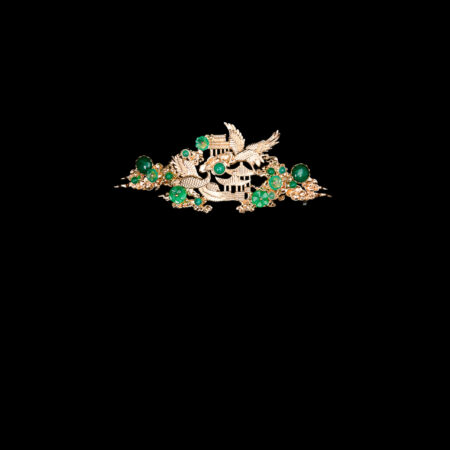 Crane Heaven Cloud Hairvine or Brooch - Gold, Green