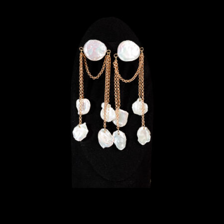 Dangling Chain Baroque Pearl Earrings - 18k Yellow Gold, White Pearl