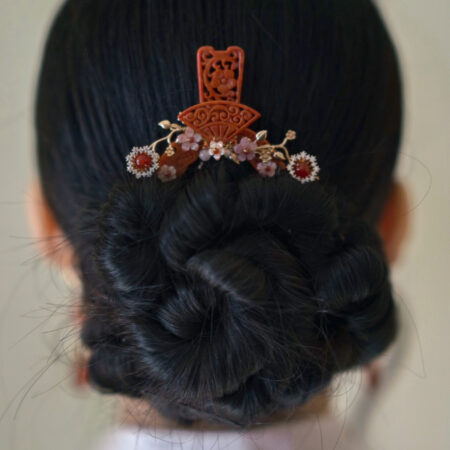 Jade Art Memoir Hairpin - Gold, Red Jade
