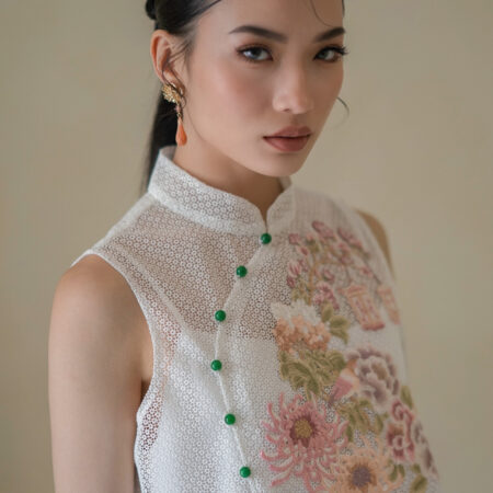 Lunar Golden Peony Pear Bud Jade Earrings - Gold, Coral Jade