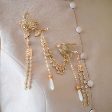 Lunar Golden Rose Swallow Chain Brooch - 18k Yellow Gold