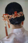 Lunar Heritage Crane Jade Haircomb - Gold, Red Jade